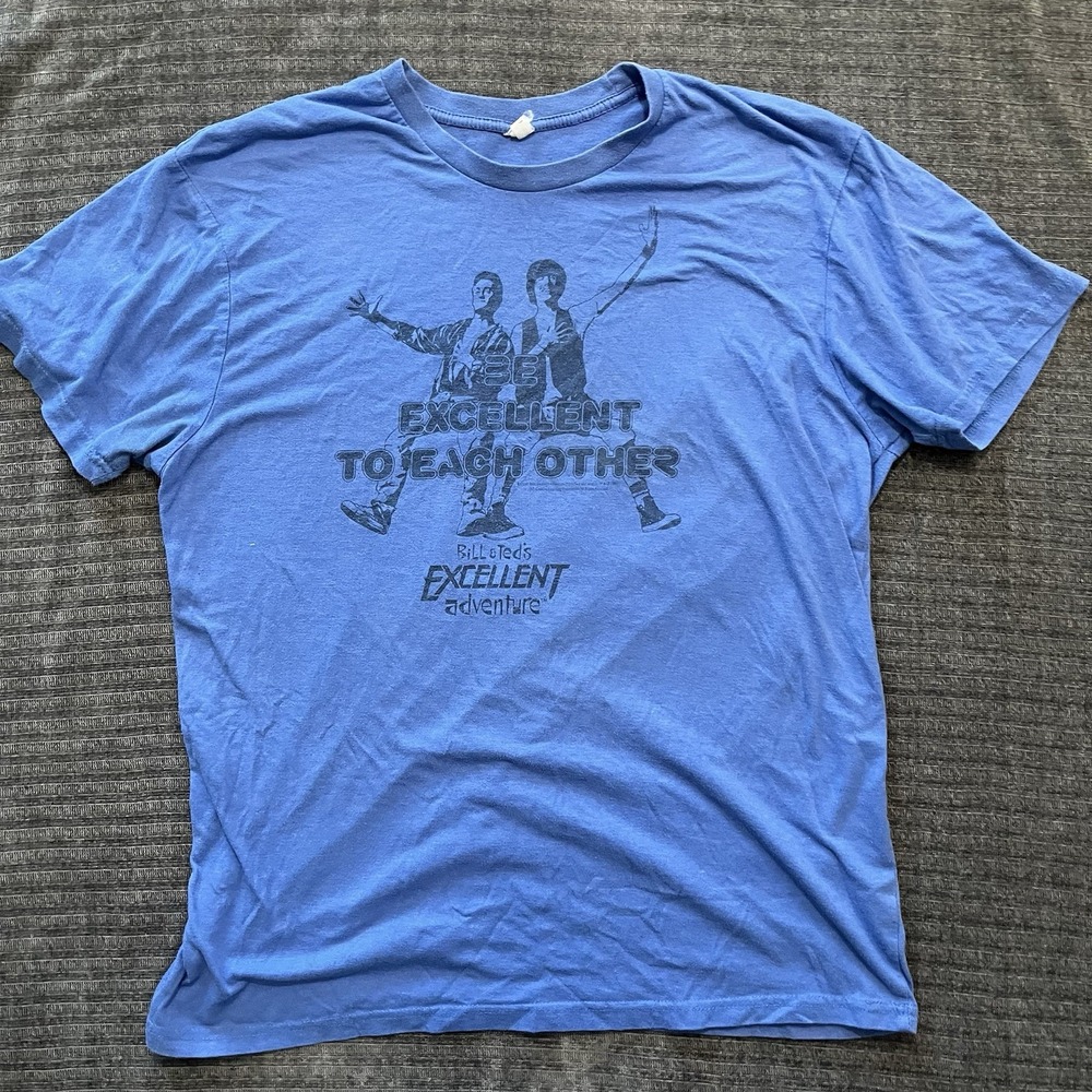 Vintage 90's Bill & Ted's Excellent Adventure Movie Graphic T Blue Large Excelle